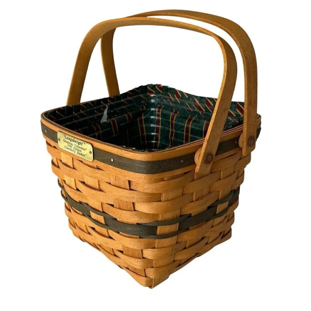 Longaberger Christmas Collection Cranberry Basket with Liner Insert Vtg 1995